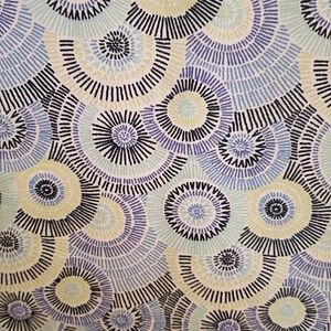 Circular Cotton Fabric Pattern in Blue, Yellow, Black. Price Per Yard.